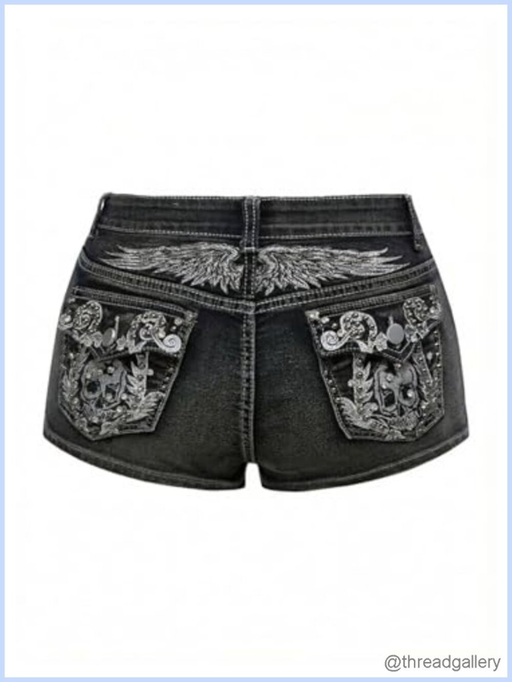 Y2k Mini Denim Shorts Sparkly Straight Leg Low Rise Jean Shorts